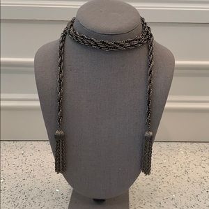 Banana Republic Gunmetal Lariat Tassel Necklace
